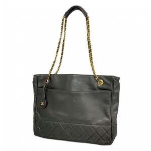 Chanel Matelasse Shoulder Bag with Chain Bag, Lambskin, Black, Women's